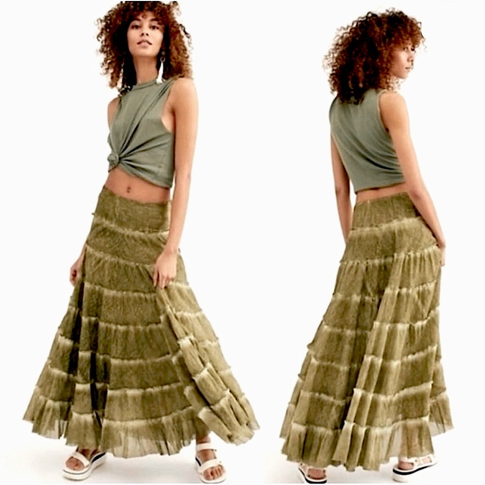 Free People “Stuck In The Moment” Tiered & Flowy Lined Maxi Skirt.